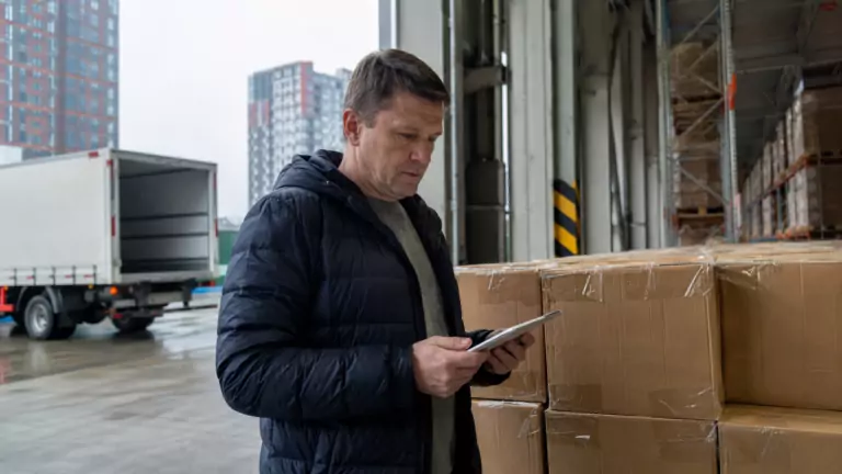 Менеджер принимает груз из Китая на складе в Москве